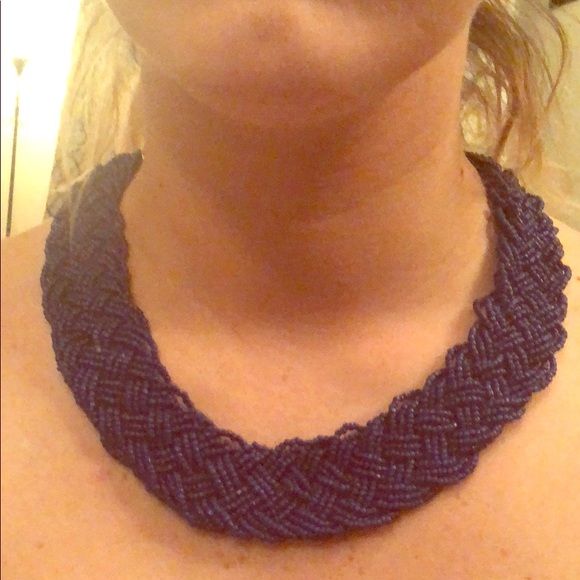 Blue braided bead collar necklace - Picture 2 of 2